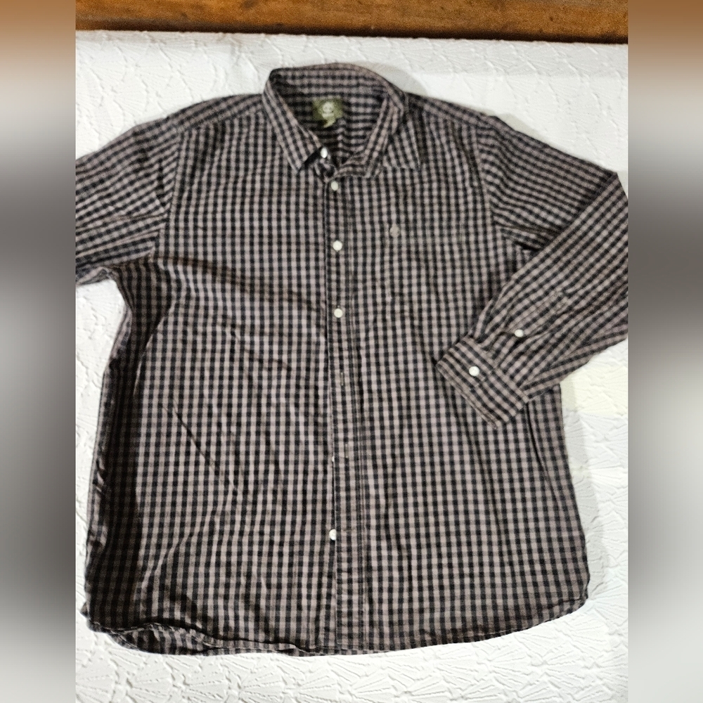Timberland Men's Dark Gray and Black Plaid Button-Down Shirt Size XL
